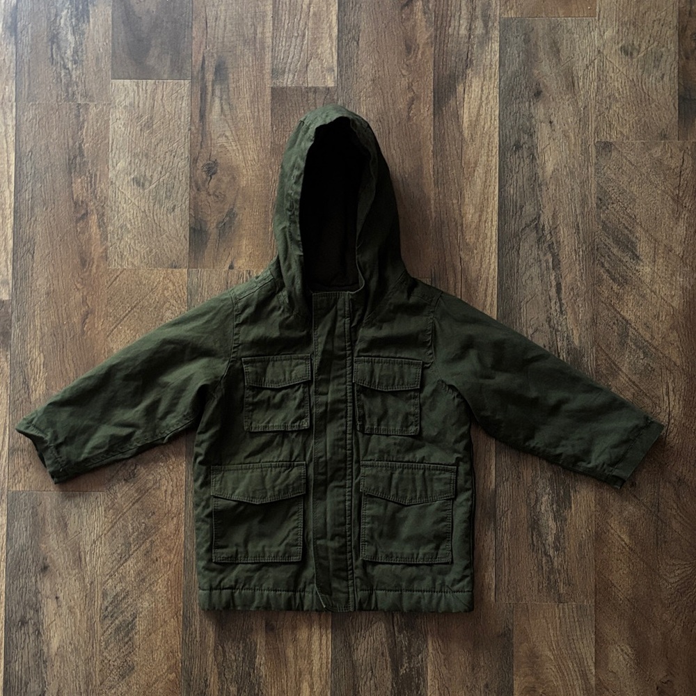 Old Navy Dark Green Hooded Utility Zip Up Casual Fall Coat 2t boys